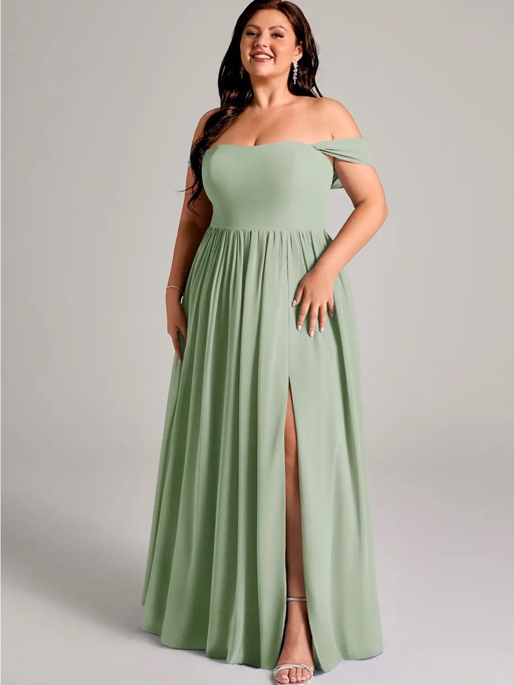 Azazie Off-the-Shoulder Sage Green Dress